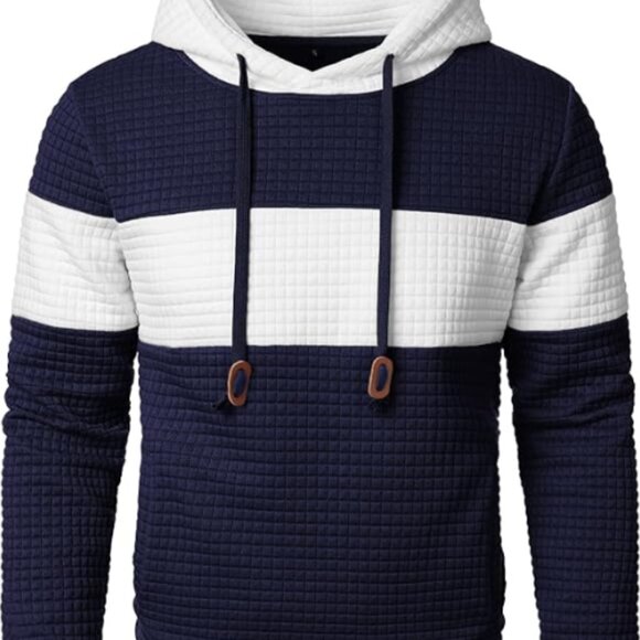 Men's Plaid Patchwork Jacquard Hoodie Sweatshirt | Casual Long Sleeve Pullover w - Picture 6 of 12